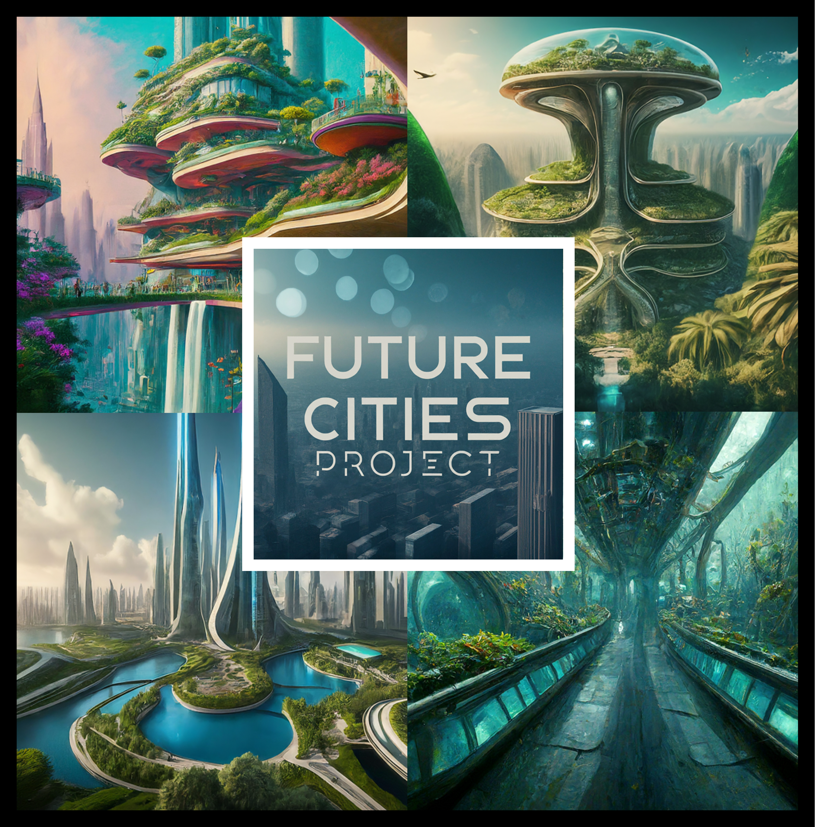 Future Cities Project Cover Image. Features futuristic views of cities